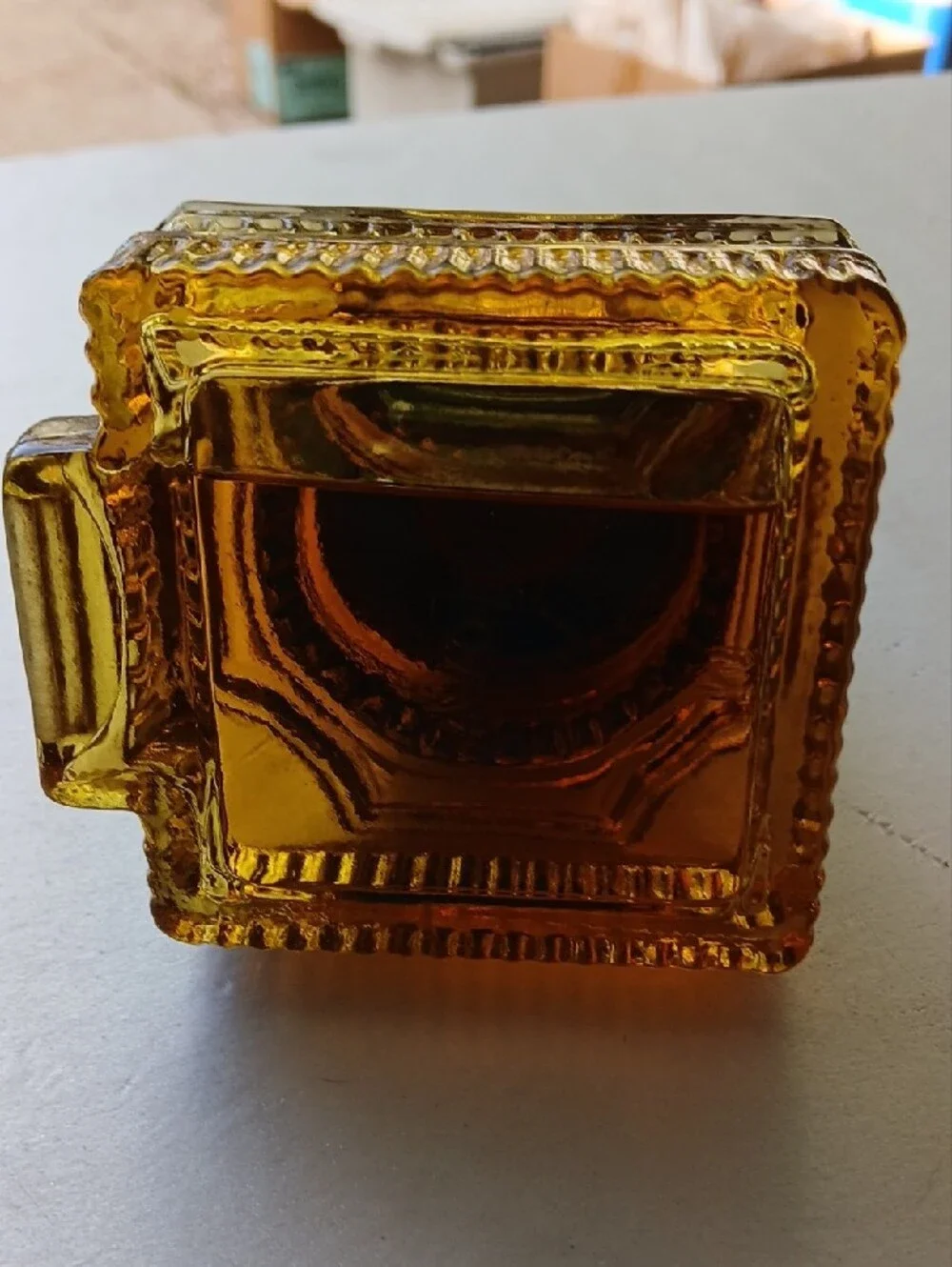 Avon Amber Glass Capitol Shaving Mug with Silver-Tone Lid